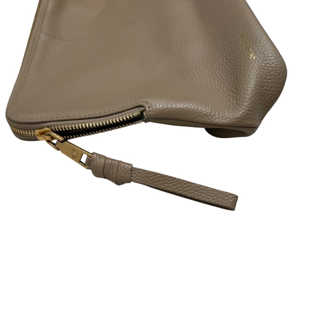Alf the Label Leather Clutch Bag Grande Taupe Pebbled Gold Ring Ripple Carabiner - Picture 4 of 14